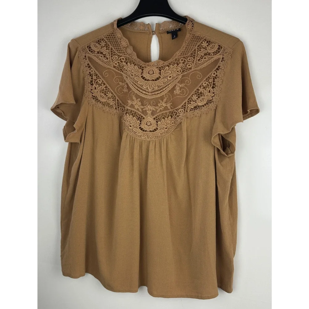 Torrid Washable Crinkle Gauze Yoke Flutter SS Top Plus Size 2 2X Boho Festival - Picture 2 of 14